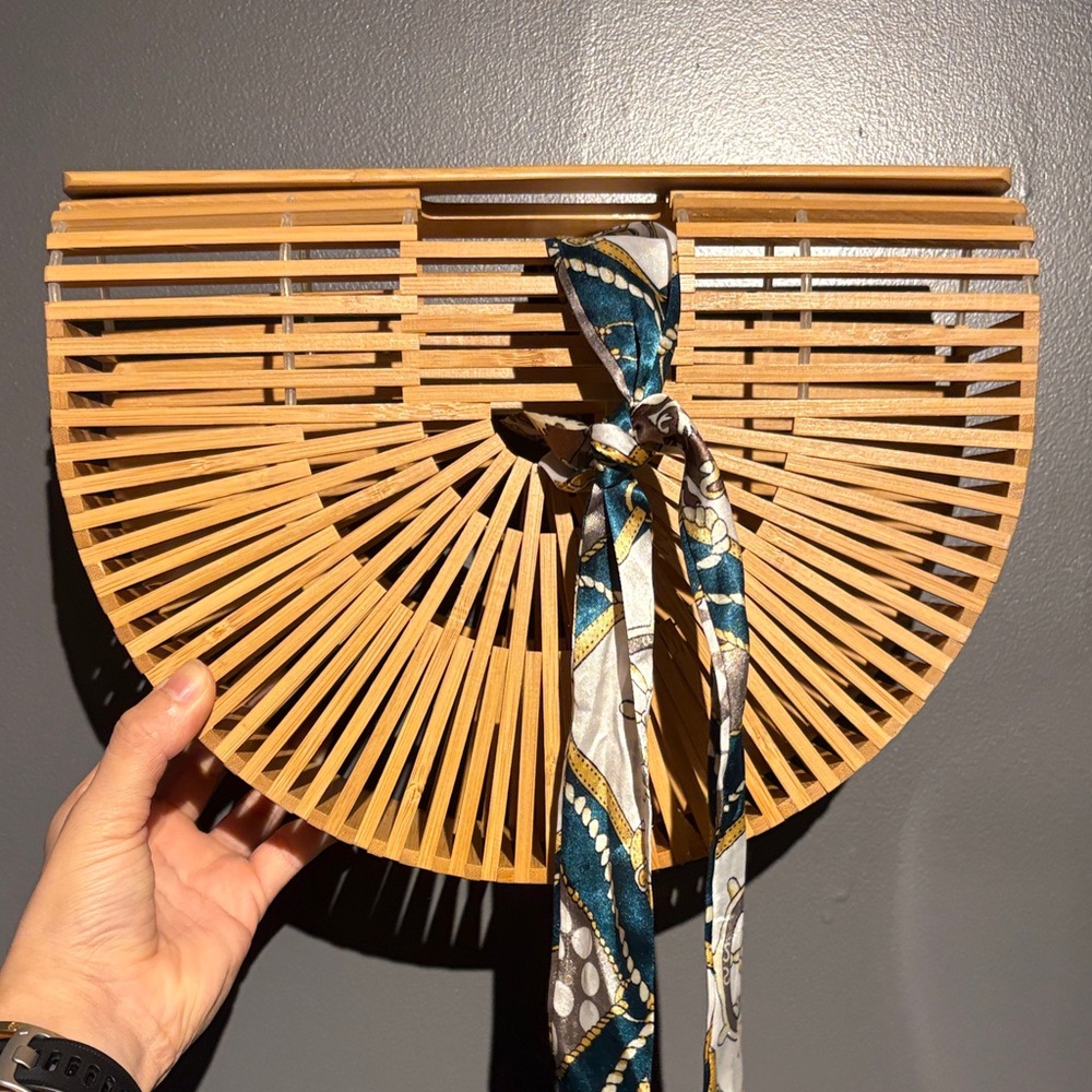 Bamboo Half-Moon Clutch with Scarf Accent